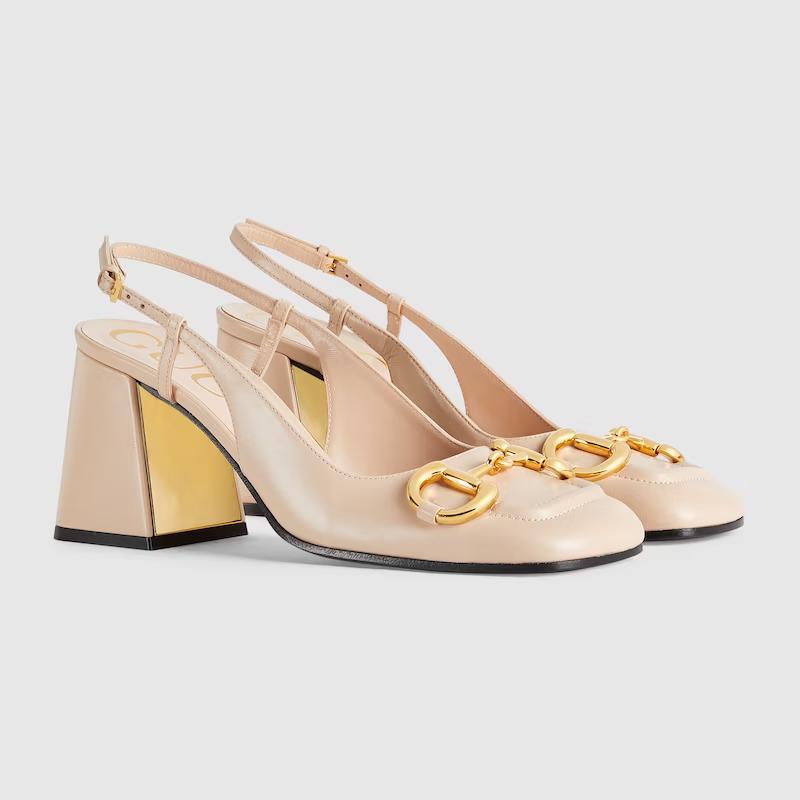 Giày Gucci Mid-Heel Slingback With Horsebit Nữ Hồng