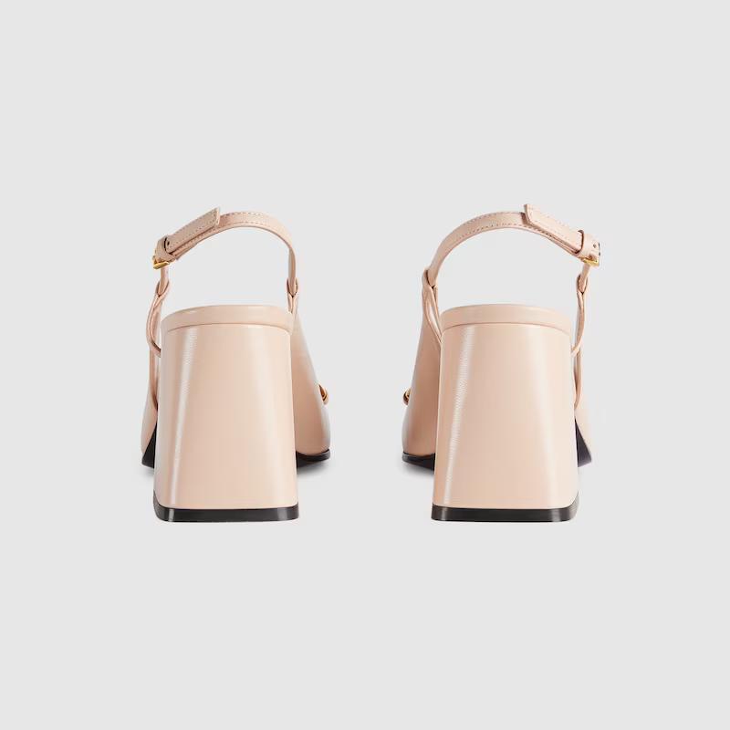 Giày Gucci Mid-Heel Slingback With Horsebit Nữ Hồng