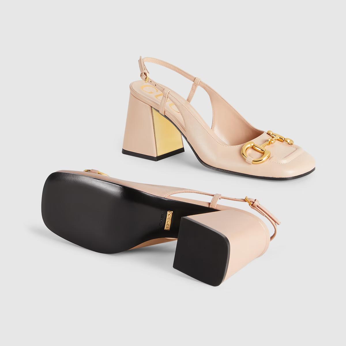 Giày Gucci Mid-Heel Slingback With Horsebit Nữ Hồng