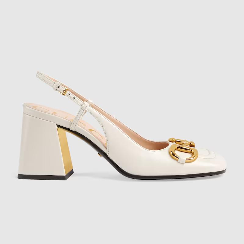 Giày Gucci Mid-Heel Slingback With Horsebit Nữ Trắng