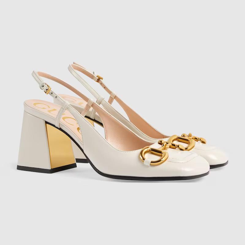 Giày Gucci Mid-Heel Slingback With Horsebit Nữ Trắng