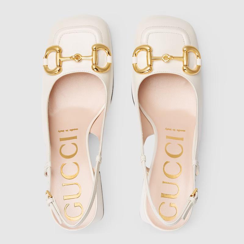 Giày Gucci Mid-Heel Slingback With Horsebit Nữ Trắng