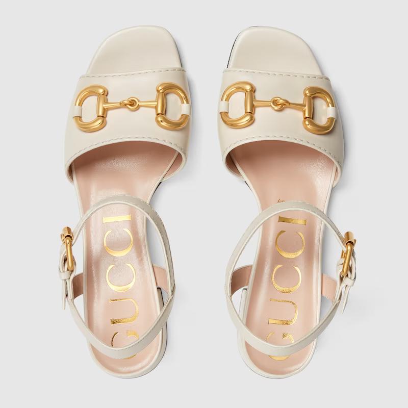 Giày Gucci Sandal With Horsebit Nữ Be Trắng