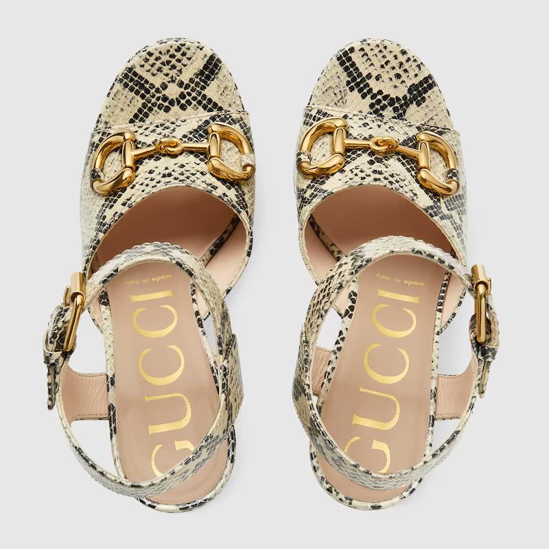 Giày Gucci Platform Sandal With Horsebit Nữ Be Đen