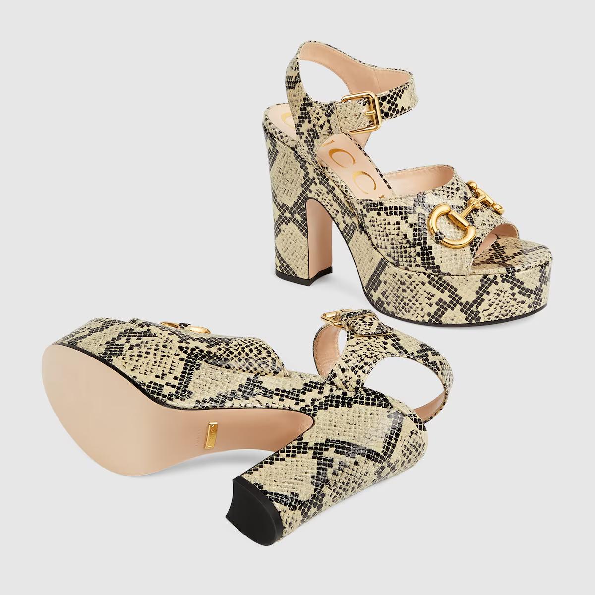 Giày Gucci Platform Sandal With Horsebit Nữ Be Đen