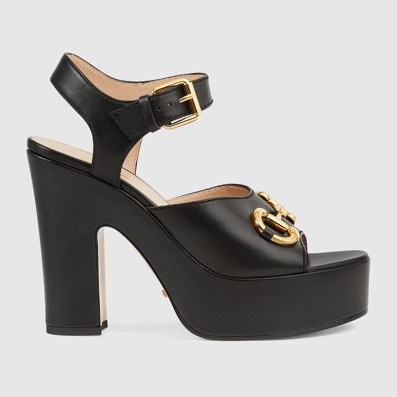 Giày Gucci Platform Sandal With Horsebit Nữ Đen