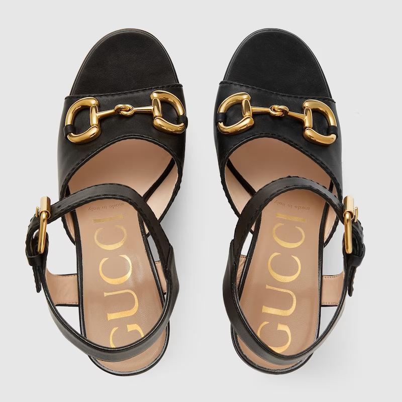 Giày Gucci Platform Sandal With Horsebit Nữ Đen