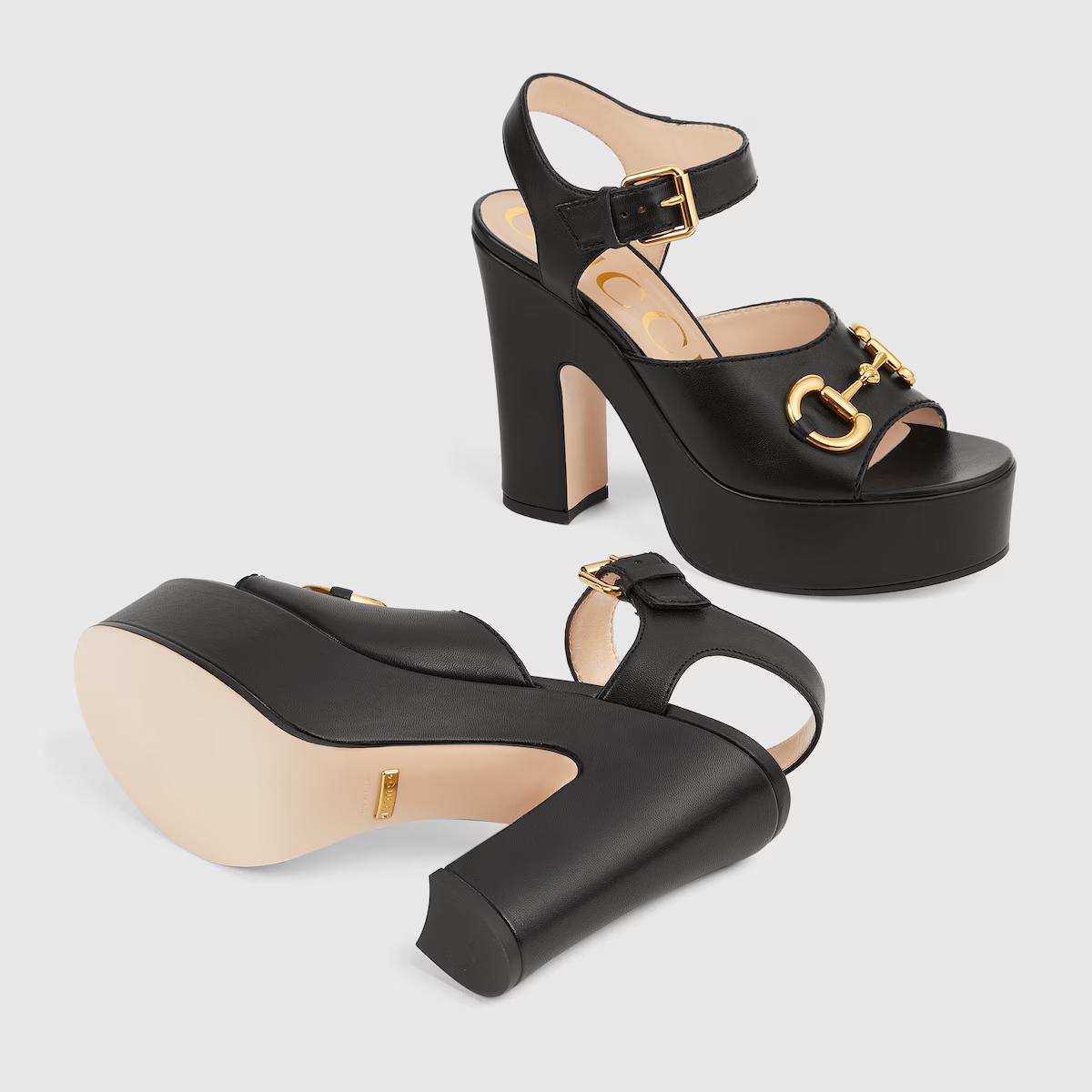 Giày Gucci Platform Sandal With Horsebit Nữ Đen