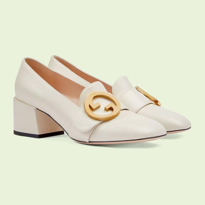 Giày Gucci Blondie Mid-Heel Pump Nữ Trắng