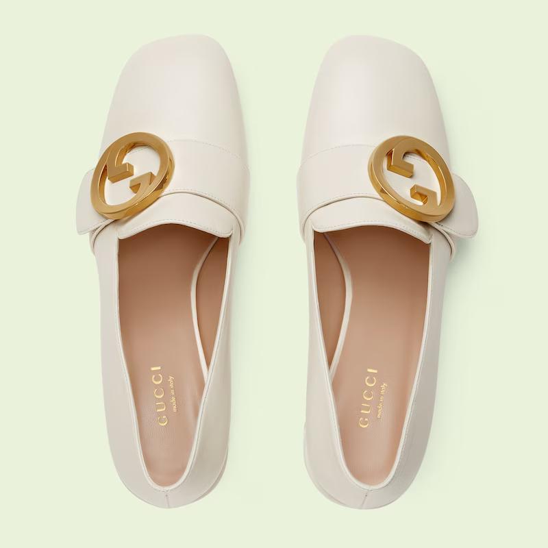 Giày Gucci Blondie Mid-Heel Pump Nữ Trắng