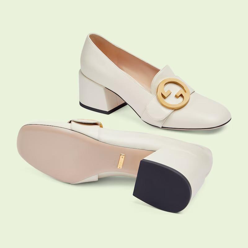 Giày Gucci Blondie Mid-Heel Pump Nữ Trắng