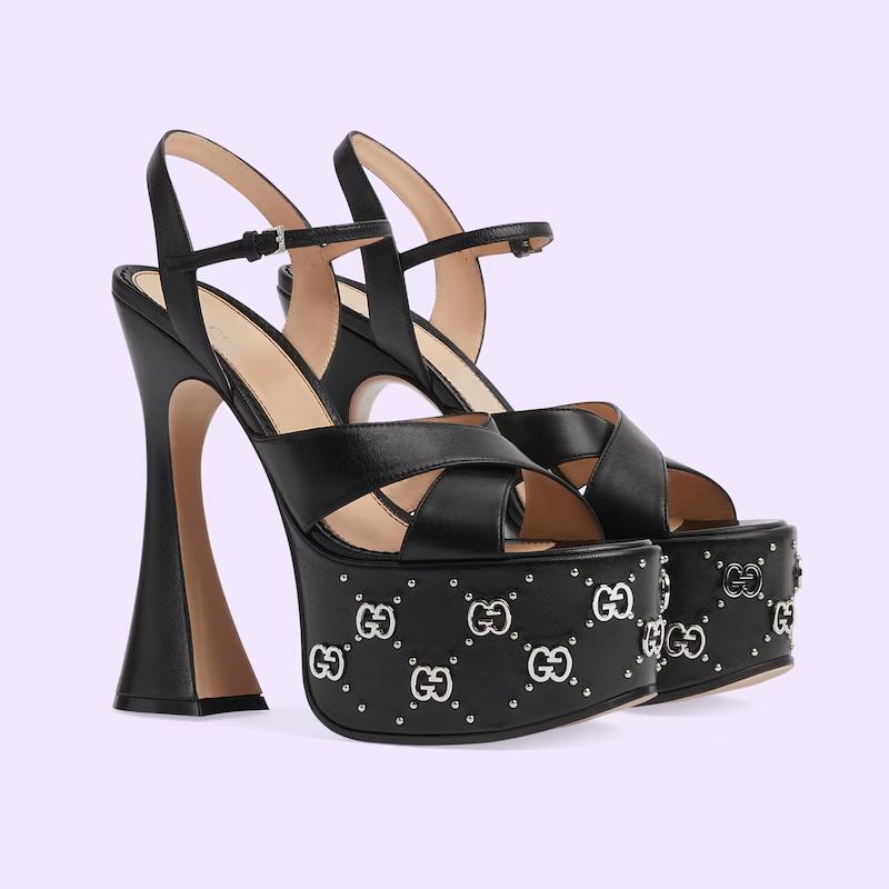 Giày Gucci Interlocking G Studs Sandal Nữ Đen