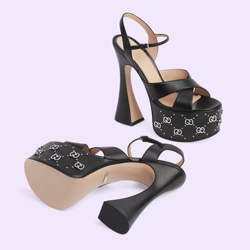 Giày Gucci Interlocking G Studs Sandal Nữ Đen