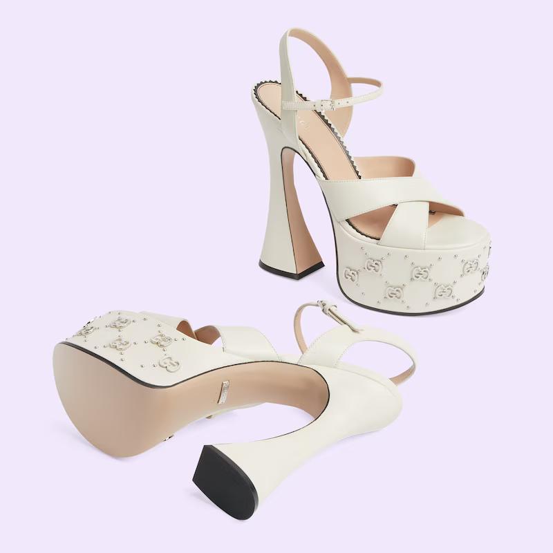 Giày Gucci Interlocking G Studs Sandal Nữ Trắng Đen