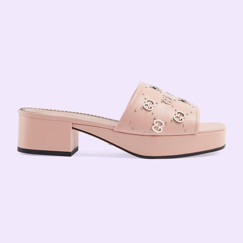 Giày Gucci Interlocking G Slide Sandal Nữ Hồng