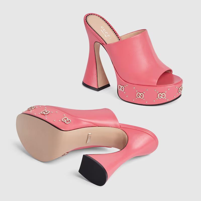 Giày Gucci Platform Slide Sandal Nữ Hồng