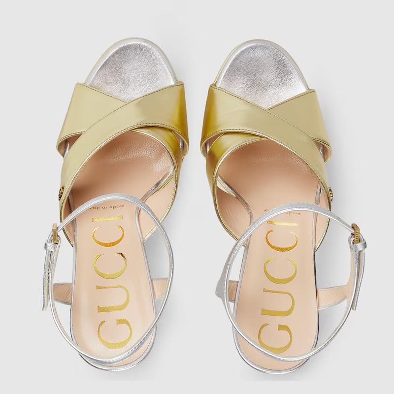 Giày Gucci Platform Sandal Nữ Vàng Xám 