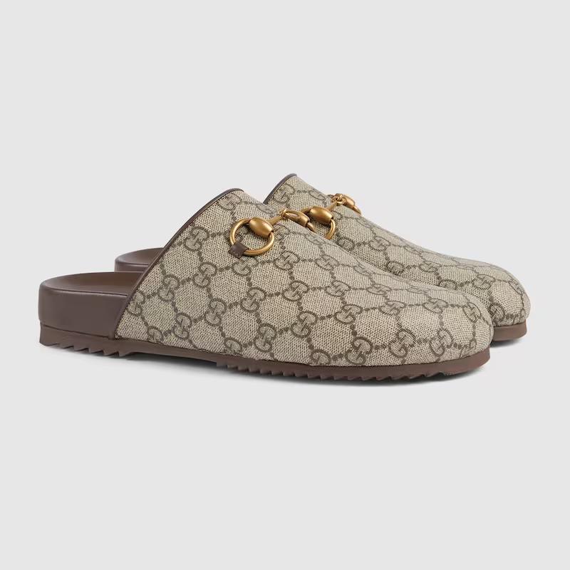 Giày Gucci Gg Supreme Horsebit Slipper Nữ Nâu