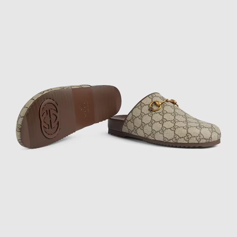 Giày Gucci Gg Supreme Horsebit Slipper Nữ Nâu