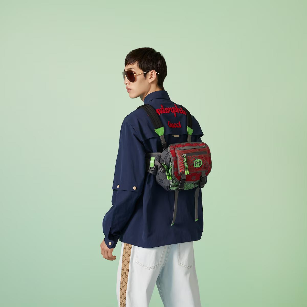 Túi Gucci Gg Nylon Small Backpack Nam Xám Xanh