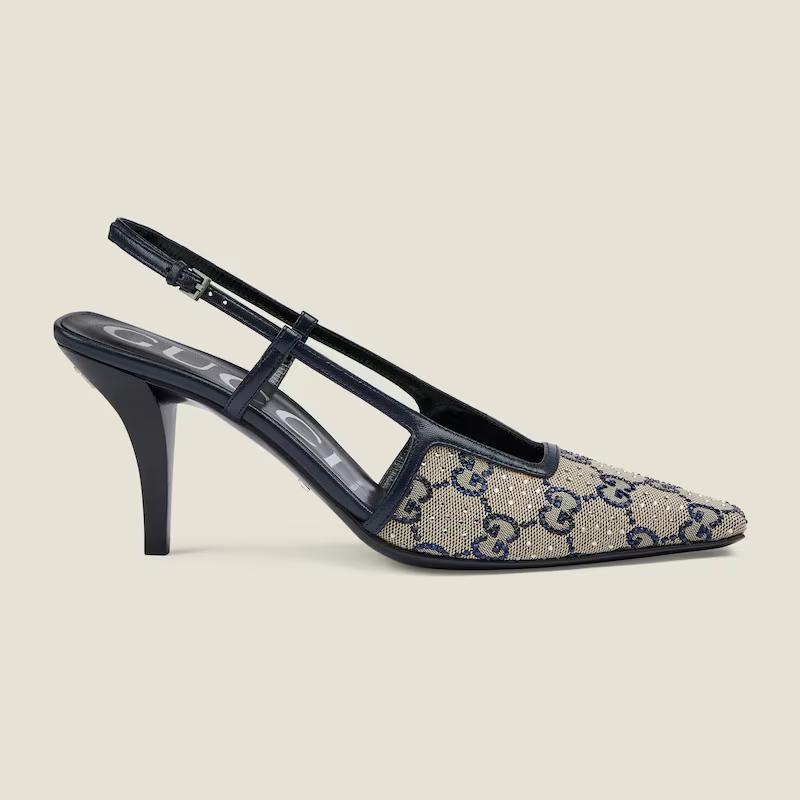 Giày Gucci Gg Slingback Mid-Heel Pump Nữ Xám 