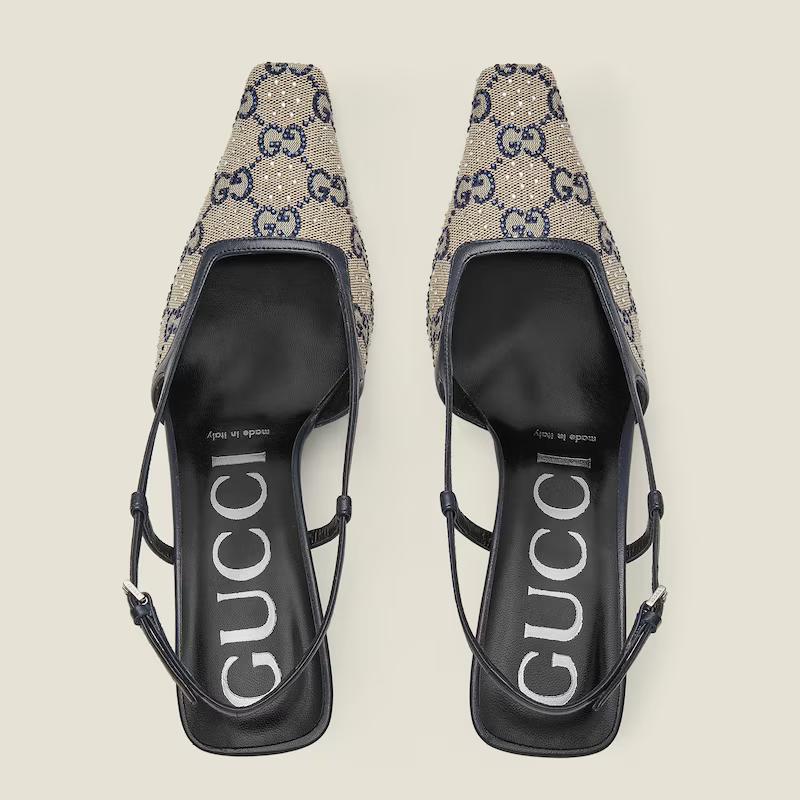 Giày Gucci Gg Slingback Mid-Heel Pump Nữ Xám 