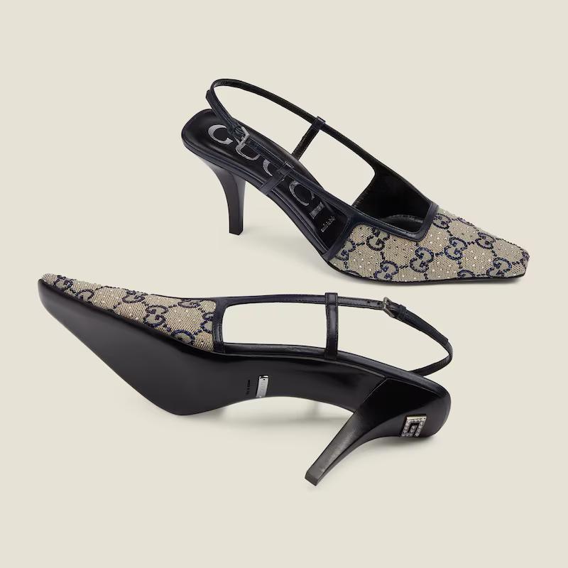 Giày Gucci Gg Slingback Mid-Heel Pump Nữ Xám 