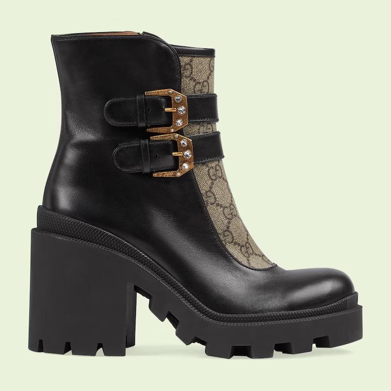 Giày Gucci Gg Ankle Boot With Buckles Nữ Đen Cao Cổ