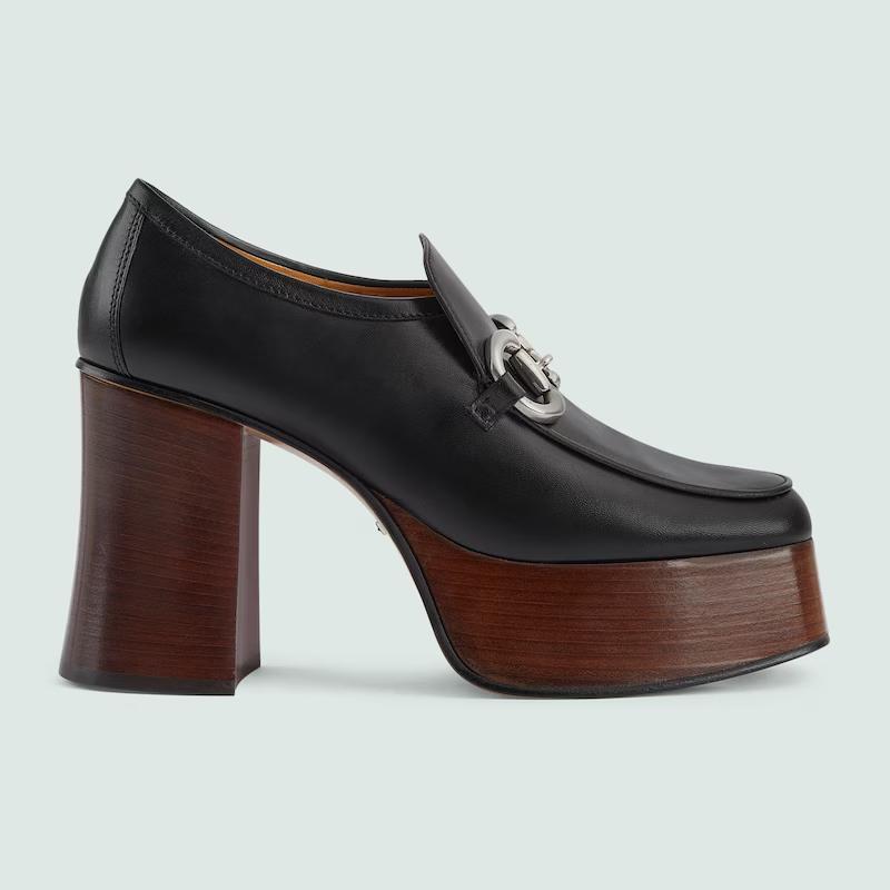 Giày Gucci Platform Loafer With Horsebit Nữ Đen