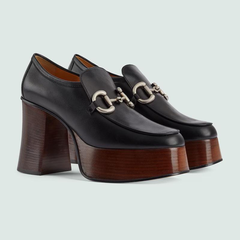 Giày Gucci Platform Loafer With Horsebit Nữ Đen