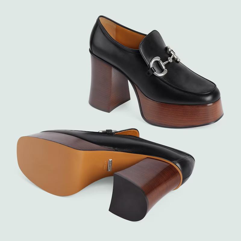 Giày Gucci Platform Loafer With Horsebit Nữ Đen