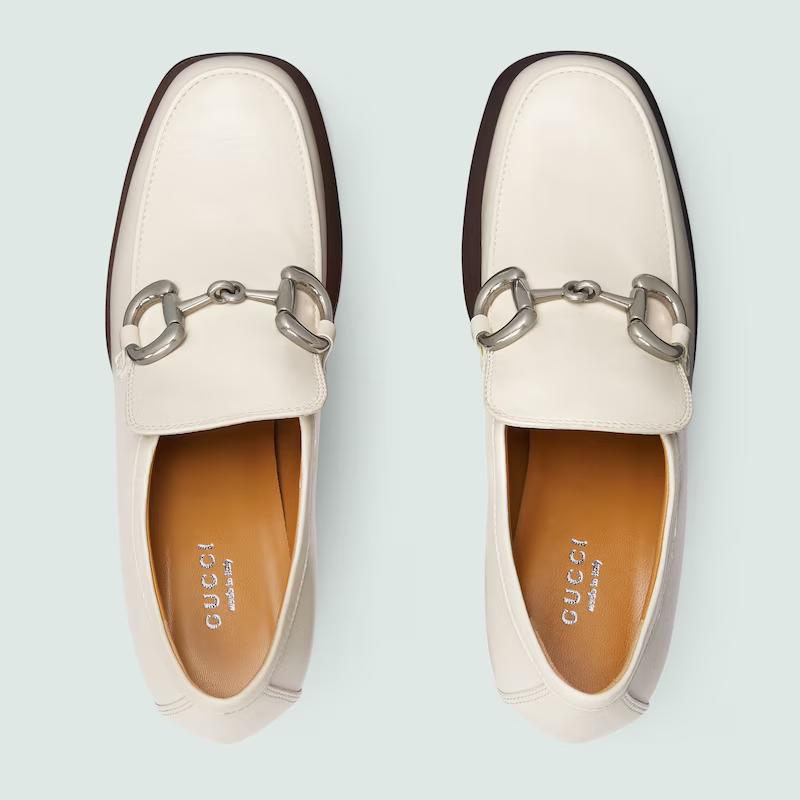 Giày Gucci Platform Loafer With Horsebit Nữ Trắng 