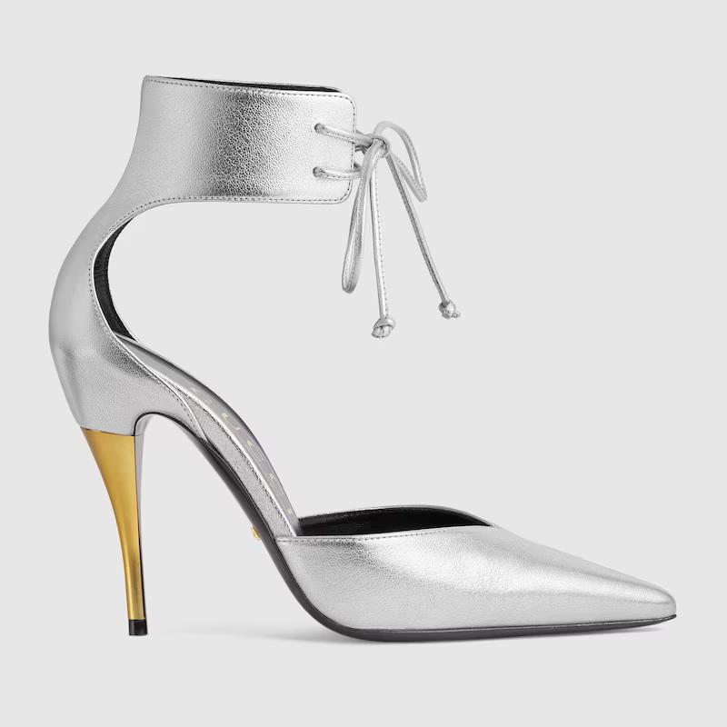 Giày Gucci High Heel Metallic Pump Nữ Bạc