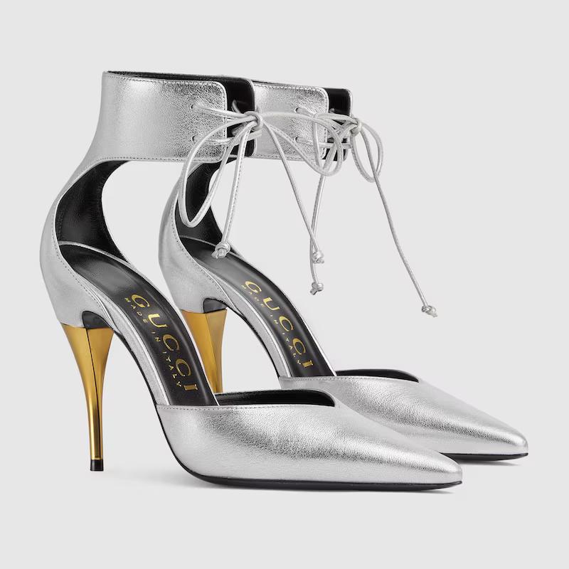 Giày Gucci High Heel Metallic Pump Nữ Bạc