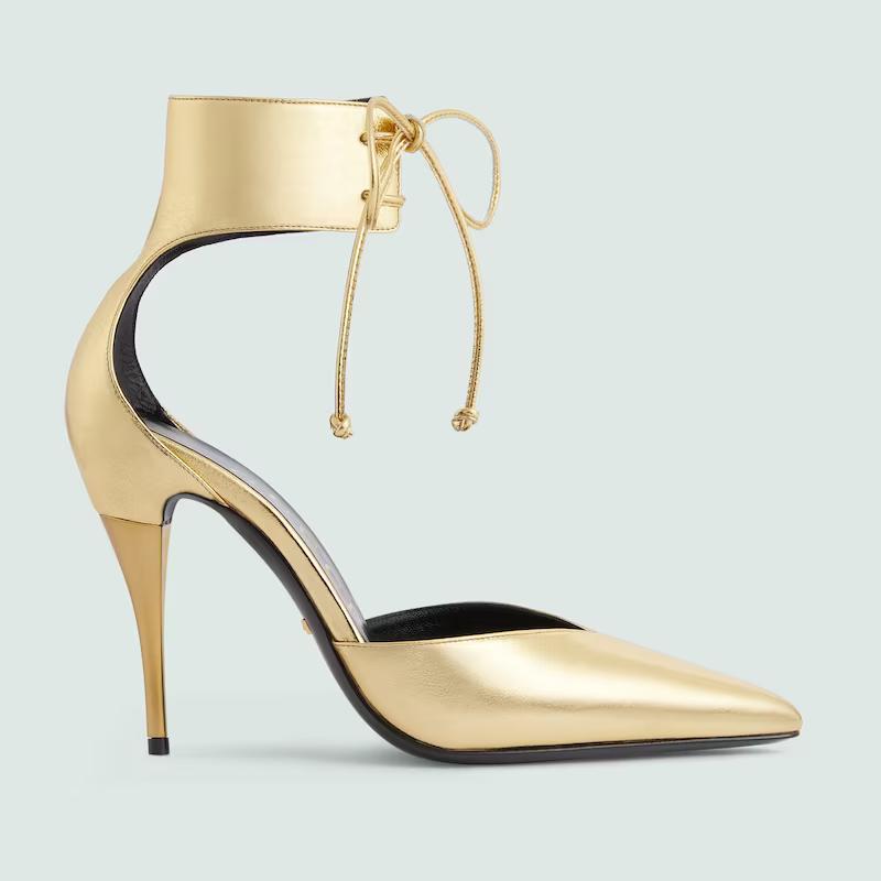 Giày Gucci High Heel Metallic Pump Nữ Vàng