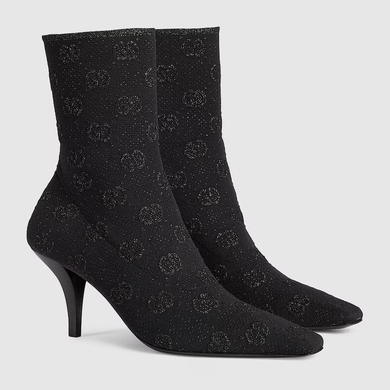 Giày Gucci Gg Knit Ankle Boots Nữ Đen