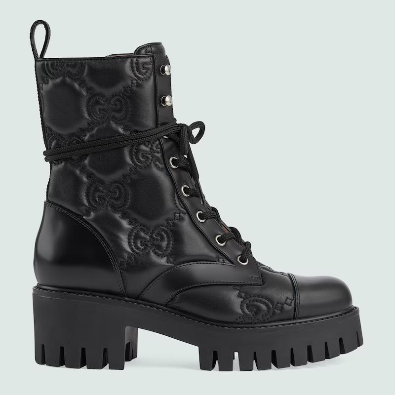 Giày Gucci Gg MateLassé Lace-Up Boot Nữ Đen Cao Cổ