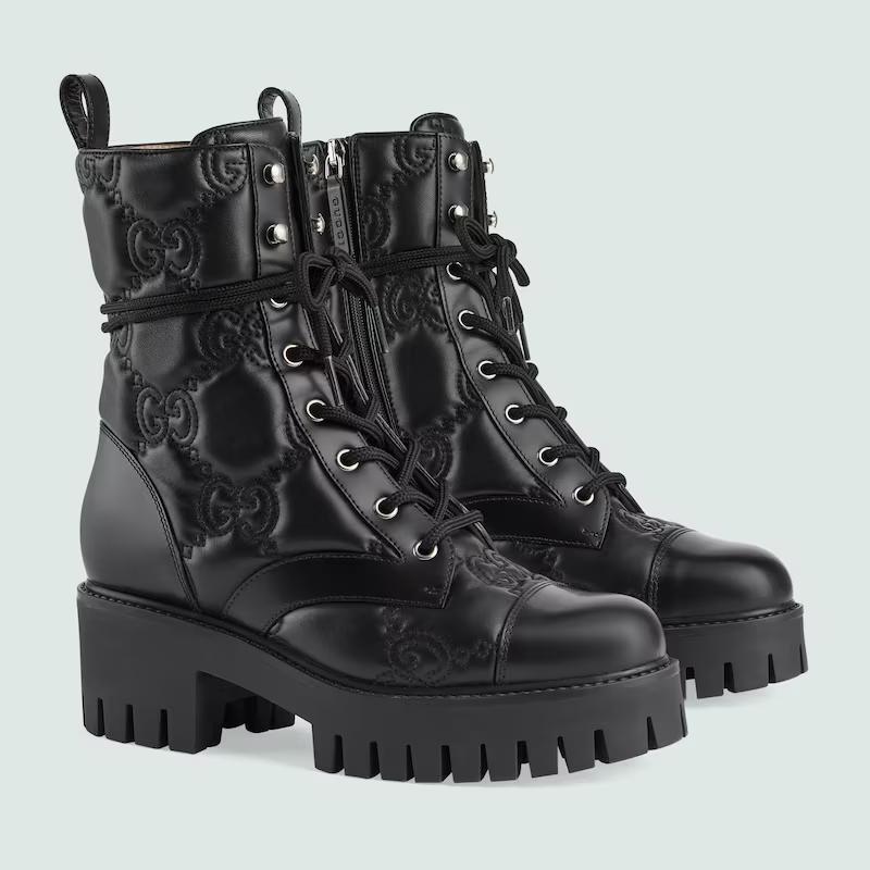 Giày Gucci Gg MateLassé Lace-Up Boot Nữ Đen Cao Cổ