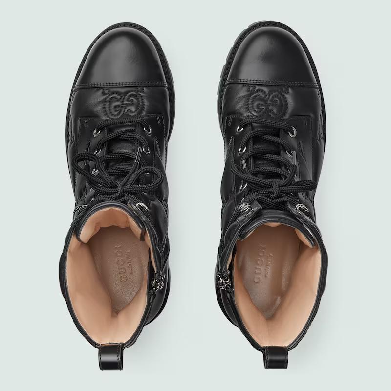 Giày Gucci Gg MateLassé Lace-Up Boot Nữ Đen Cao Cổ