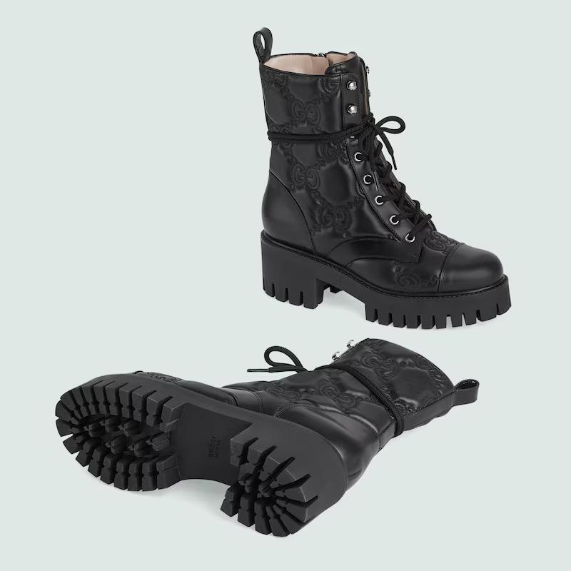 Giày Gucci Gg MateLassé Lace-Up Boot Nữ Đen Cao Cổ