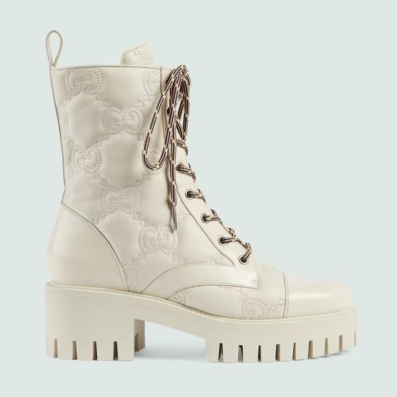 Giày Gucci Gg MateLassé Lace-Up Boot Nữ Trắng Cao Cổ