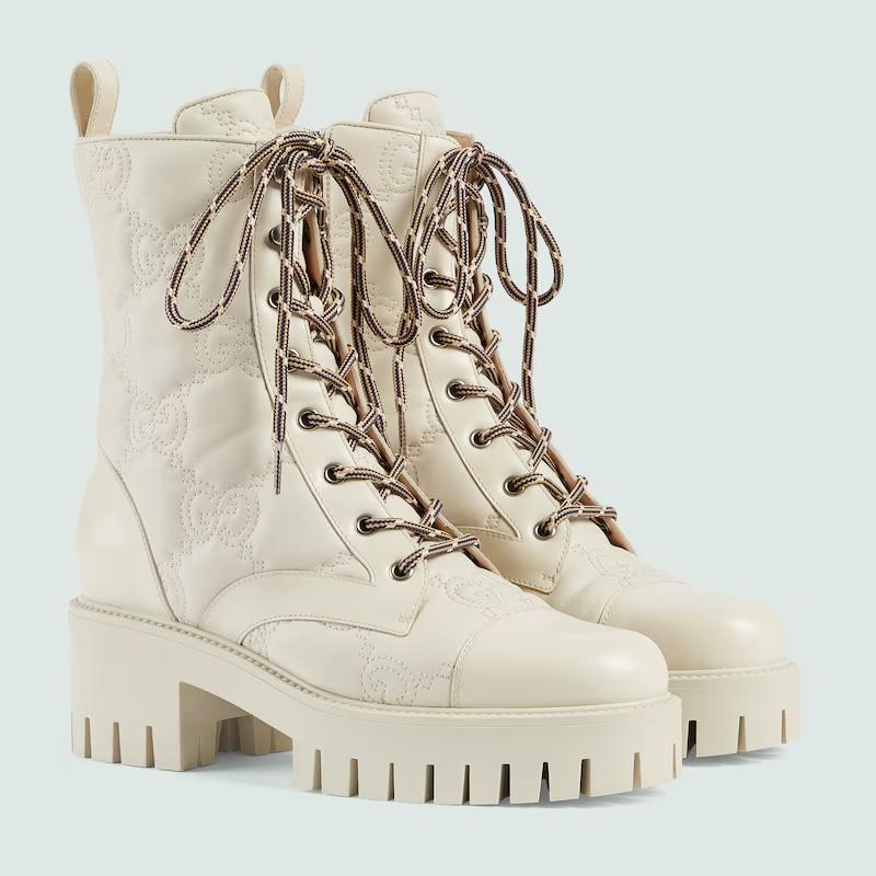 Giày Gucci Gg MateLassé Lace-Up Boot Nữ Trắng Cao Cổ