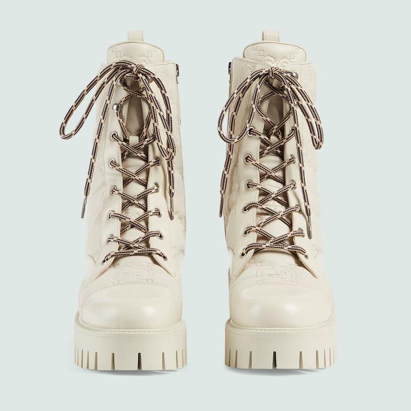 Giày Gucci Gg MateLassé Lace-Up Boot Nữ Trắng Cao Cổ