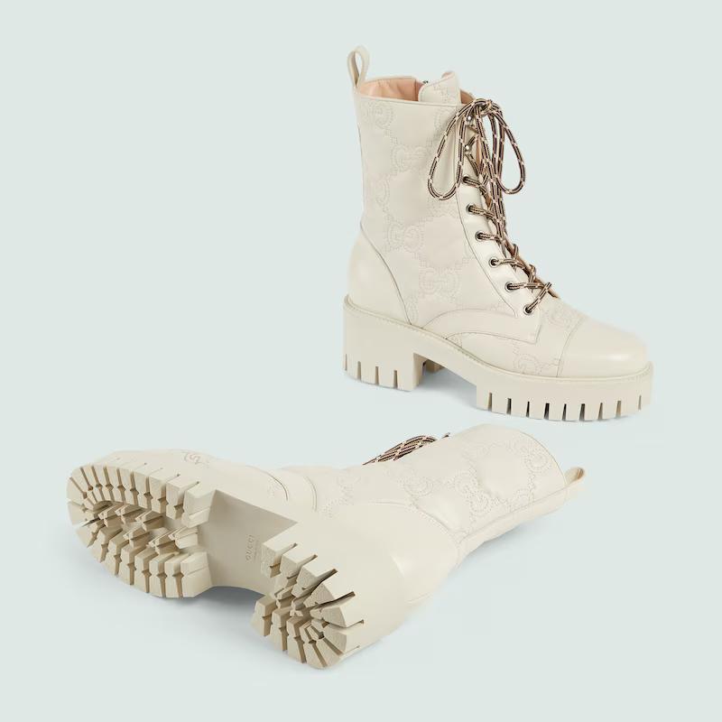 Giày Gucci Gg MateLassé Lace-Up Boot Nữ Trắng Cao Cổ