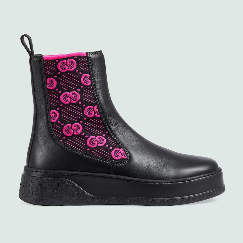 Giày Gucci Boot With Gg Jersey Nữ Đen Hồng Cao Cổ