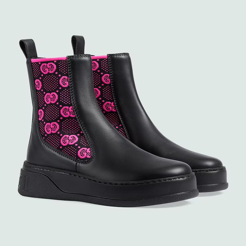 Giày Gucci Boot With Gg Jersey Nữ Đen Hồng Cao Cổ