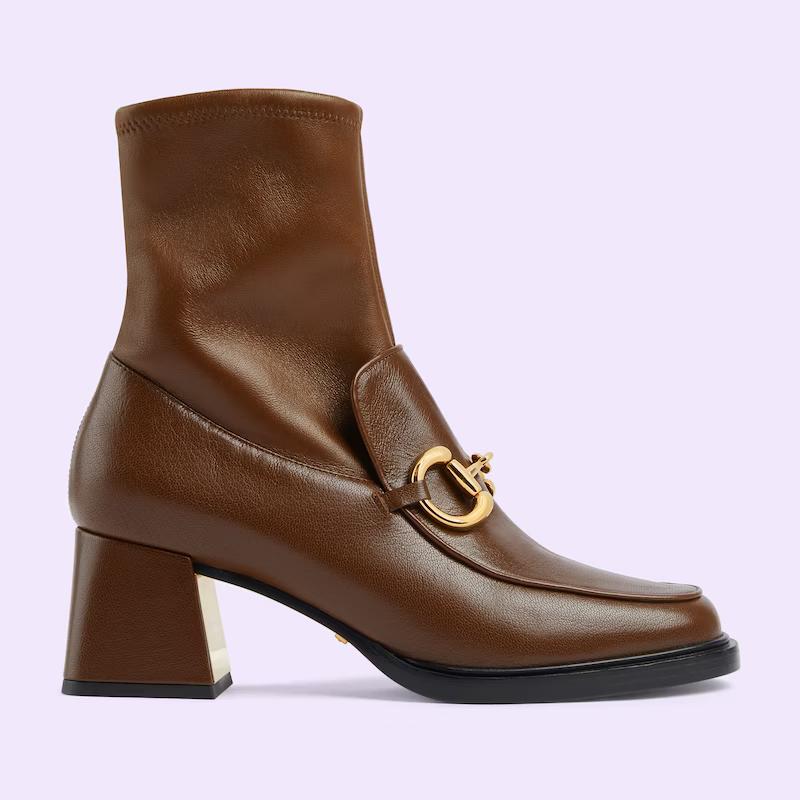 Giày Gucci Boot With Horsebit Nữ Nâu Cao Cổ