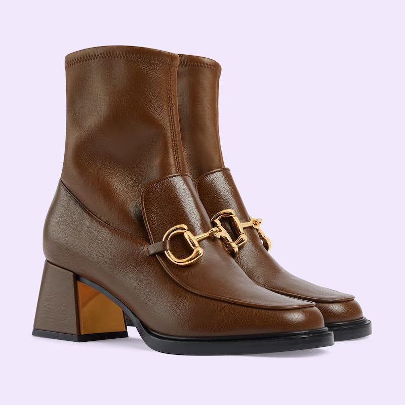 Giày Gucci Boot With Horsebit Nữ Nâu Cao Cổ