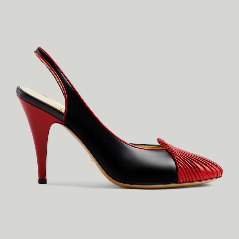 Giày Gucci Slingback Pump With Pleats Nữ Đen Đỏ