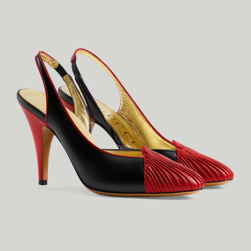 Giày Gucci Slingback Pump With Pleats Nữ Đen Đỏ